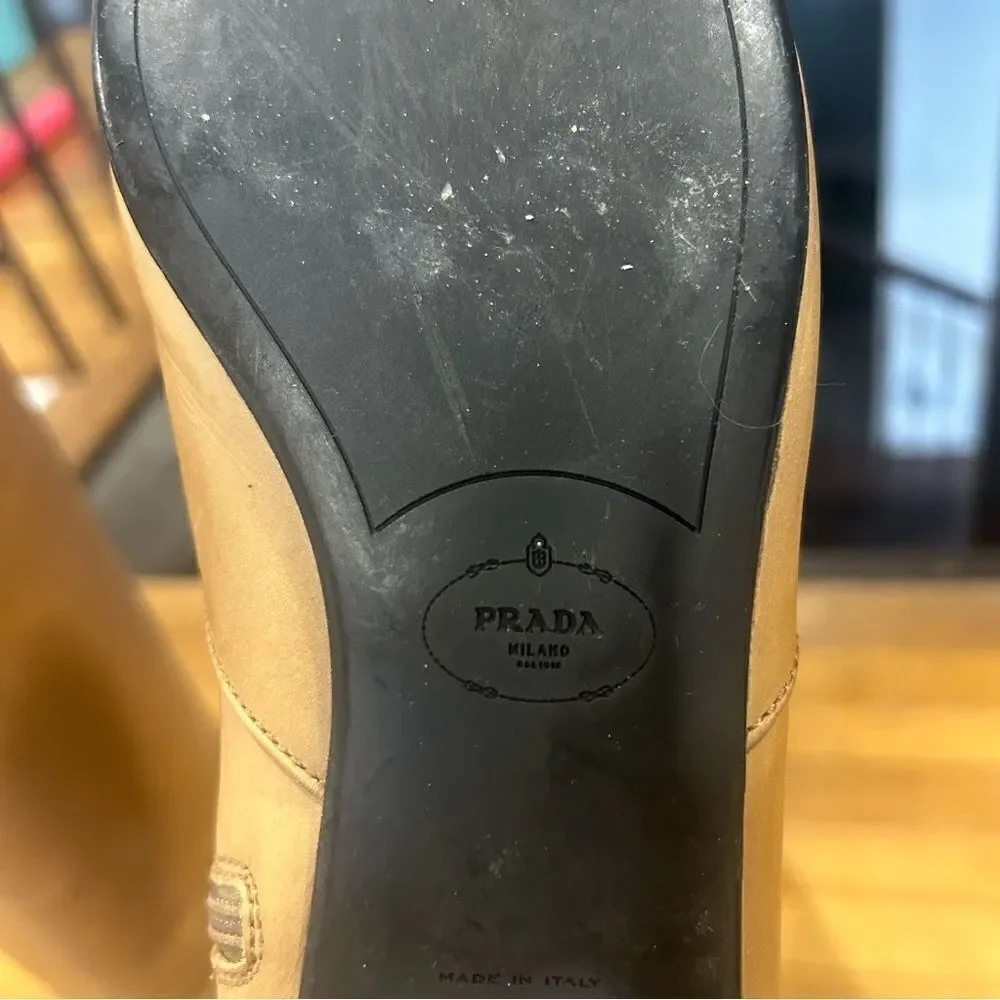 REVOLVE Prada Napa Butter Leather Tan OTK Knee High Boots Size 39.5